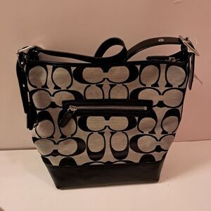NWT Coach Purse Legacy Signature Duffle Bag Vtg Black Fabric Leather Trim
